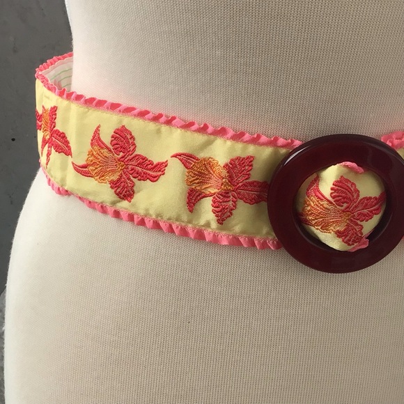Hadley Pollett Zinnia Embroidered O-ring Belt Reversible Adjustable Adorable - Picture 6 of 12
